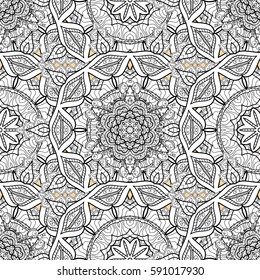 Ornate decoration. Vector illustration. Damask white abstract flower seamless pattern on background.