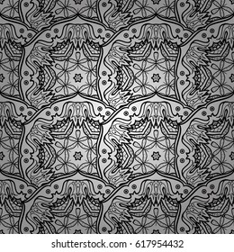 Ornate decoration. Vector illustration. Damask white abstract flower seamless pattern on orange background.