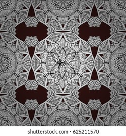 Ornate decoration. Vector illustration. Damask white abstract flower seamless pattern on brown background.