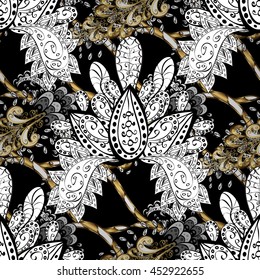 Ornate decoration. Vector vintage baroque floral seamless pattern in gold. Golden pattern on colors with golden elements. Luxury, royal and Victorian concept.