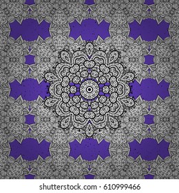 Ornate decoration. White pattern on violet background with white elements. Luxury, royal and Victorian concept. Vector vintage baroque floral pattern in blue.