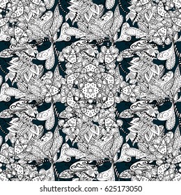 Ornate decoration. White pattern on blue background with white elements. Luxury, royal and Victorian concept. Vector vintage baroque floral pattern in gray.