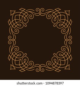 Ornate decorative floral frame, scroll calligraphic design elements. Filigree ornamental pattern. Wedding invitation, Greeting card, Save the date card. Vector illustration.