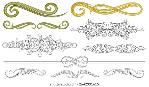 Ornate Decorativo Flourishes Flourish Design Elements Scrolls Ornamento Vetor Elegante Vintage Divider Decorativo