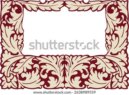 Ornate decorative frame with elegant foliage. Two-tone design (dark red and cream). Perfect for vintage invitations, certificates, borders, or regal design projects. Vector illustration.