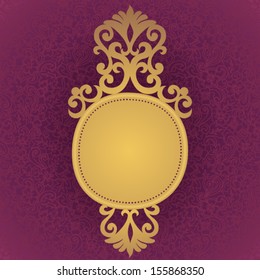 Ornate decorative frame on ornamental floral seamless background. Ornament in east style. It can be used for decorating of invitations, greeting cards, decoration for bags and at tattoo creation.