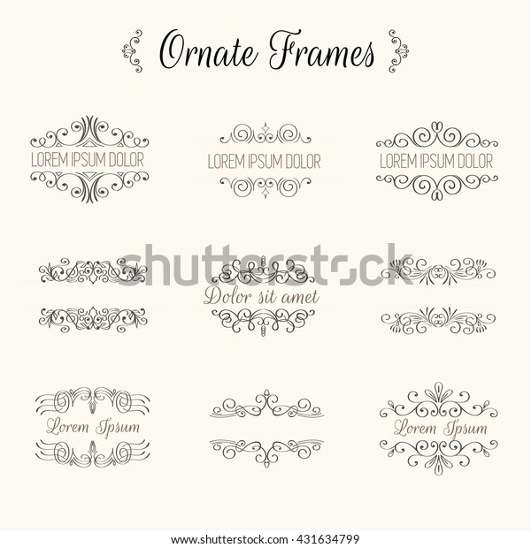 Ornate decorative frames and\
scroll elements. Calligraphic brackets, monograms, frames,\
borders.