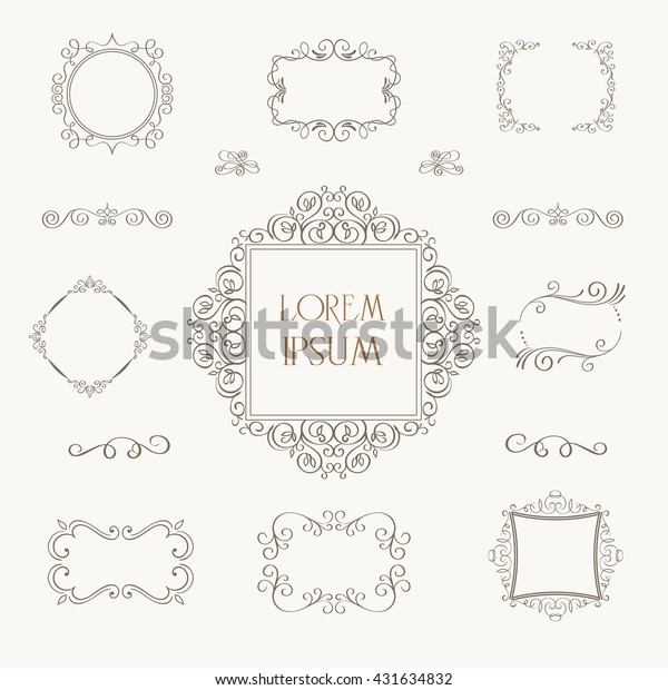 Ornate decorative frames and\
scroll elements. Calligraphic brackets, monograms, frames,\
borders.