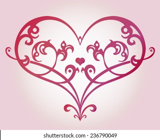 ornate decorative heart, beautiful love graphic symbol, calligraphy romantic vector illustration - EPS10 fully editable, you can change form and color