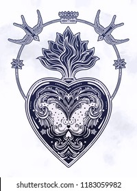 Ornate decorative heart with flame