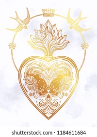 Ornate decorative heart with flame