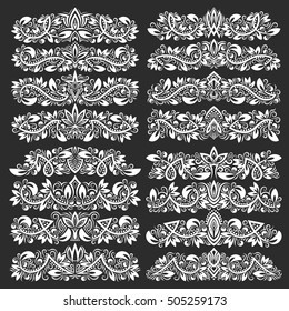 Ornate decorative ornaments. Design ornamental elements. Vintage headline decorations big set. Floral tattoo in baroque style.