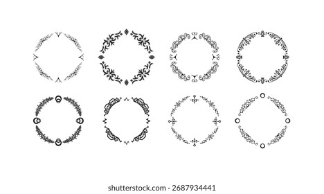 Ornate decorative oval frames collection elegant vintage borders for design and artwork. Elegant ornate gold frames set for decorative design, vector illustration.
