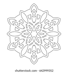 Ornate decorative snowflake on a white background. Flat linear silhouette, lace