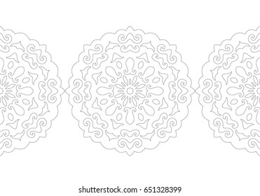Ornate decorative snowflake on a white background. Flat linear silhouette, lace
