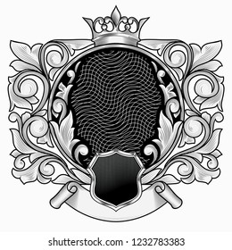 Ornate decorative vintage black and white emblem
