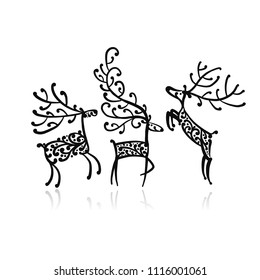 Ornate deers family, sketch for your design