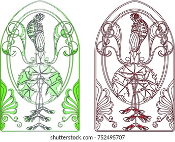 
Ornate design of the arch window with chameleon