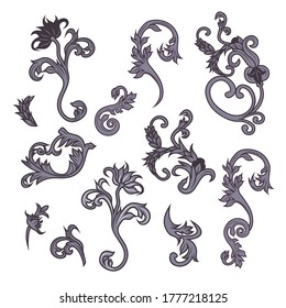 

Organizar la colección de elementos de diseño. Victoriano, barroco, estilo renacentista. Cabezas florales vintage. Ilustración vectorial. 
