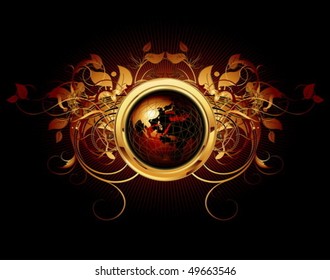 Ornate detailed background with Earth globe