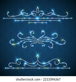 Ornate diamond headers collection - set of shiny gemstone bedazzled patterns. Vector eps10 design element set.