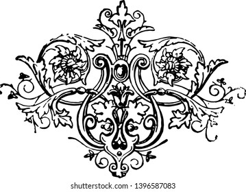 Ornate Divider have flowers and leaves pattern vintage line drawing or engraving illustration.
