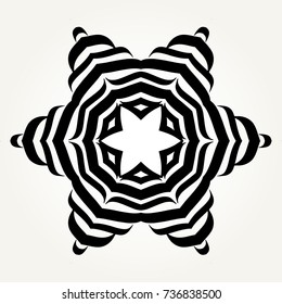 Ornate doodle round rosette in black over white backgrounds. Mandala formed with hand drawn calligraphic elements.