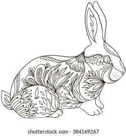 Ornate easter bunny. Vector hand drawn illustration.