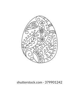 Ornate easter egg with floral element doodle or henna style. Decorative element.