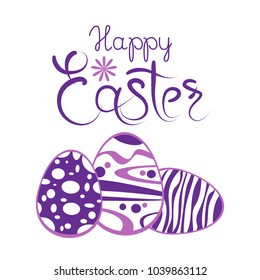 Ornate Easter eggs set with lettering isolated on white background. Design element for greeting cards or flyers.