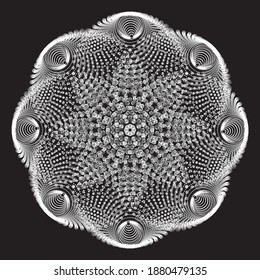 Ornate, eastern mandala. Art, round, black and white ornament 