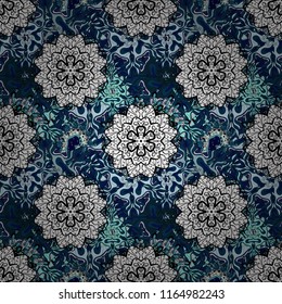 Ornate, eastern mandala with colored contour. Art, round, colorful ornament on a blue, white and black colors.