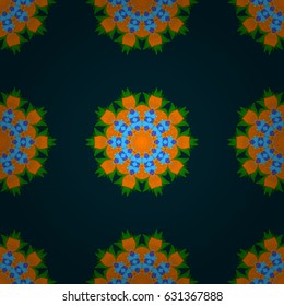 Ornate, eastern mandala with colored contour. Art, round, colorful ornament on a black background.