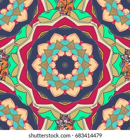 Ornate, eastern mandala with colored contour. Art, round, colorful ornament on a colorful background.