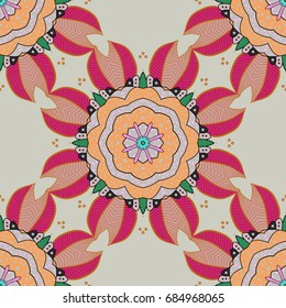 Ornate, eastern mandala with colored contour. Art, round, colorful ornament on a colorful background.