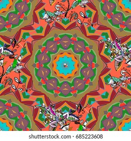 Ornate, eastern mandala with colored contour. Art, round, colorful ornament on a colorful background.