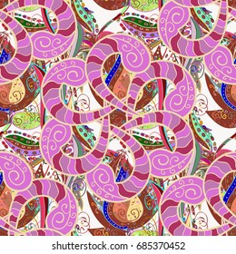 Ornate, eastern mandala with colored contour. Art, round, colorful ornament on a colorful background.