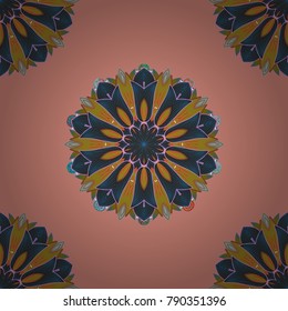 Ornate, eastern mandala with colored contour. Art, round, colorful ornament on a neutral, gray and green colors.