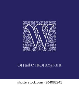 Ornate and elegant monogram design for a single letter W. Outline. Vector illustration.