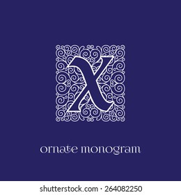Ornate and elegant monogram design for a single letter X. Outline. Vector illustration.