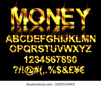 Un adornado y elegante alfabeto vectorial. Esta fuente verde y dorada tiene el estilo de dinero, certificados de acciones y otros instrumentos financieros. Da un aspecto costoso a las letras de los titulares.