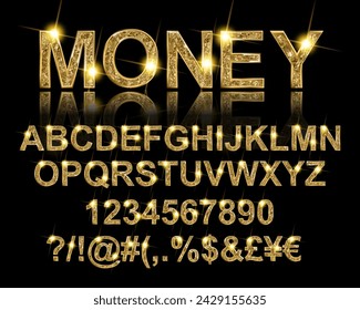 An ornate and elegant vector alphabet. This green and gold font has the stylings of money, stock certificates, and other financial instruments. Gives an expensive look to headline lettering.