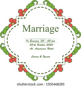 Ornate element of card marriage, with beauty of red flower frame. Vector
