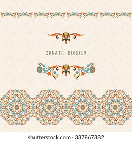  Ornate element for design. Place for text. Ornament for wedding invitations, birthday and greeting cards. Floral  decor.Vector seamless border.