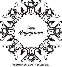 Ornate elements black white, elegant flower frame, design card happy engagement. Vector