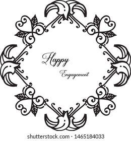 Ornate elements black white, elegant flower frame, design card happy engagement. Vector