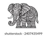 Ornate elephant vector illustration in Zentangle style. Hand-drawn design elements.