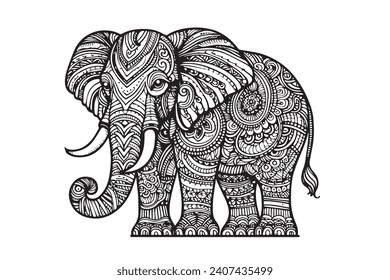 Ornate elephant vector illustration in Zentangle style. Hand-drawn design elements.