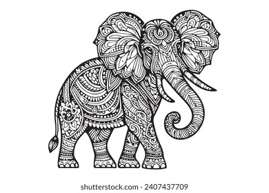 Ornate elephant vector illustration in Zentangle style. Hand-drawn design elements.