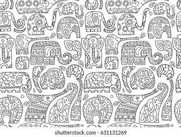 Ornate elephants, seamless pattern for your design. Vector illustration